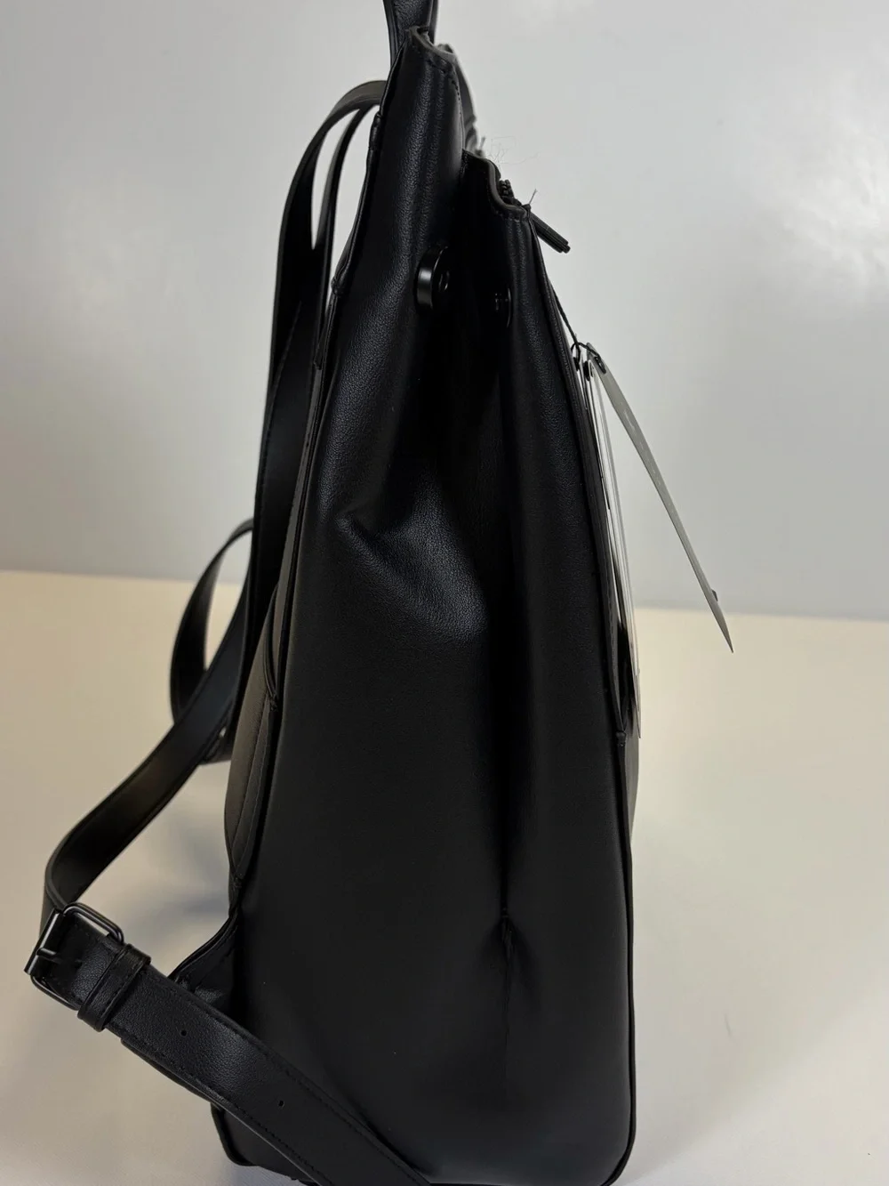 Boarding Pass Black Faux Leather Travel Backpack Tote Carry-On Bag NWT